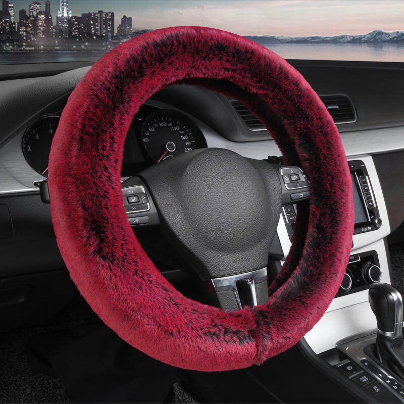 Steering Wheel Cover Plush Fur Velvet Red