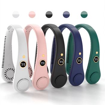 Foldable LED Neck Fan | Portable Bladeless Outdoor Cooling, Rechargeable, Digital Display, 3‑Speed