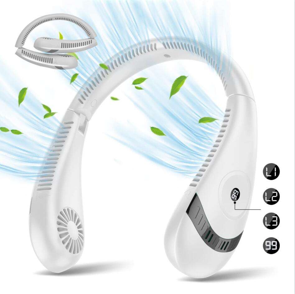 ORANGLES Foldable LED Neck Fan | Portable Bladeless Outdoor Cooling, Rechargeable, Digital Display, 3‑Speed - high resolution display - exposing craftsmanship - Image 2 of 2 | built for everyone | Foldable LED Neck Fan | Portable Bladeless Outdoor Cooling, Rechargeable, Digital Display, 3‑Speed for sale Georgia | Free Shipping ORANGLES