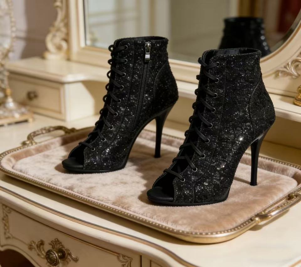 ORANGLES Black Glitter 10cm Latin Dance Shoes – Women’s Salsa, Swing, Ballroom, Jazz & Modern Performance Footwear - high resolution display - exposing craftsmanship - Image 2 of 2 | built for everyone | Black Glitter 10cm Latin Dance Shoes – Women’s Salsa, Swing, Ballroom, Jazz & Modern Performance Footwear for sale Georgia | Free Shipping ORANGLES