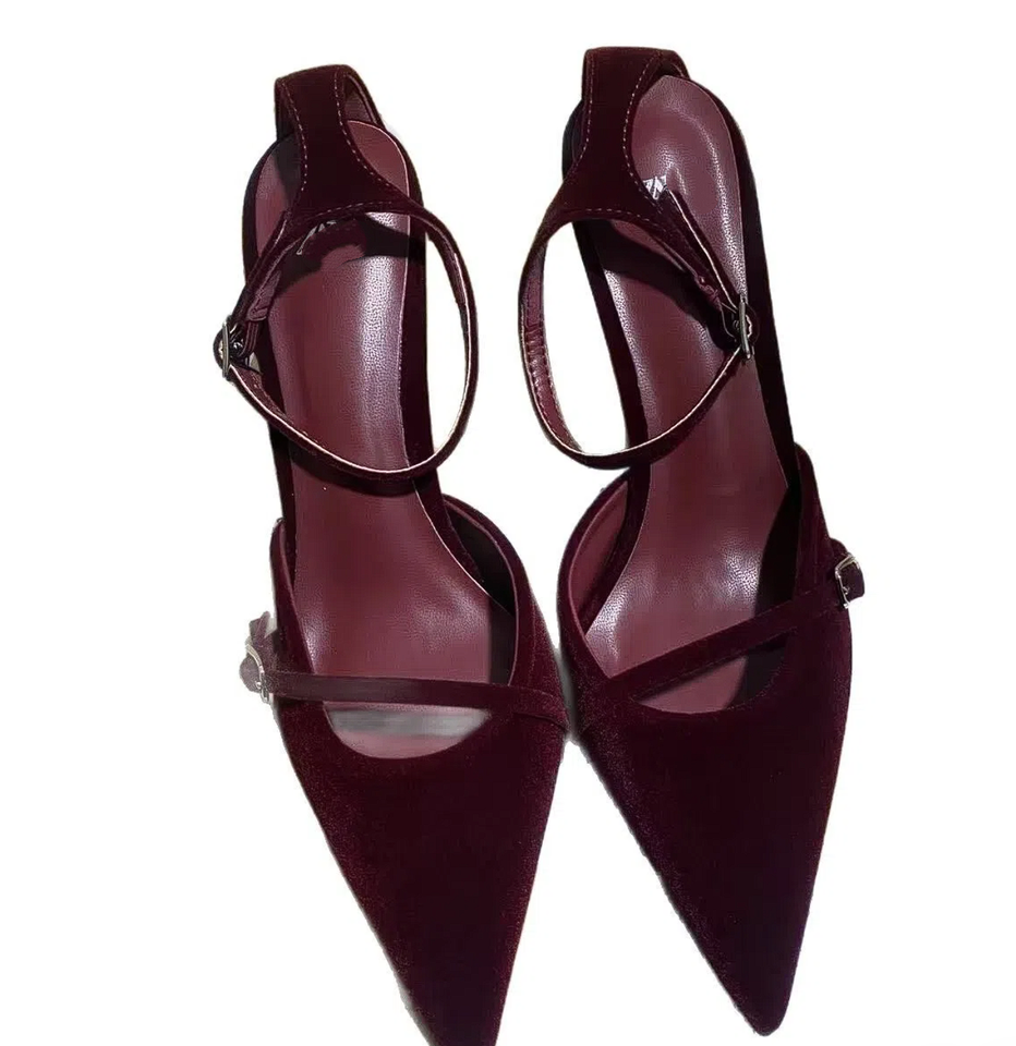 Women’s Burgundy High Heel Formal Sandals – Pointed Toe Slingback Pumps for Summer Parties & Fashion Trends