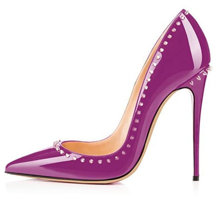 Women’s Plus Size 45 Stiletto Heels – Pointed Toe Slip-on Pumps with Gradient Rivets for Party & Wedding