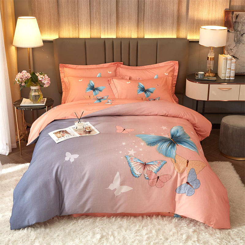 Luxury Multicolor Butterfly Bedding Set – European Style 100% 40S Cotton Quilt Cover, Pillowcases & Queen Bed Sheet