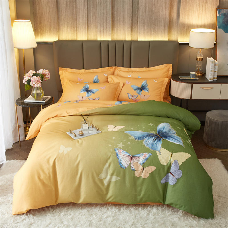 ORANGLES Luxury Multicolor Butterfly Bedding Set – European Style 100% 40S Cotton Quilt Cover, Pillowcases & Queen Bed Sheet - high resolution display - exposing craftsmanship - Image 2 of 2 | built for everyone | Luxury Multicolor Butterfly Bedding Set – European Style 100% 40S Cotton Quilt Cover, Pillowcases & Queen Bed Sheet for sale Georgia | Free Shipping ORANGLES