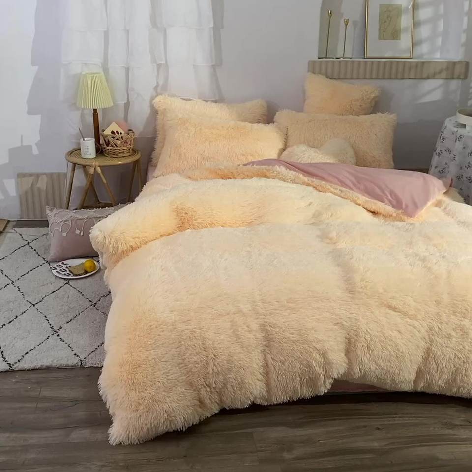Ultra Soft Mink Fur Velvet Bedding Set – Fluffy Plush Flannel Bedspread, Solid Color King Size Sheets