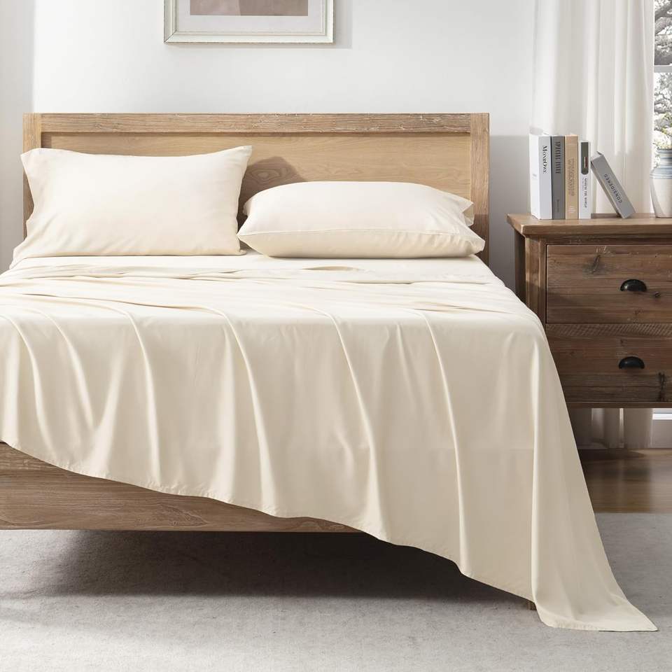 ORANGLES Beige Bamboo Cooling Bed Sheet Set – Deep Pocket Duvet Cover & Sheets, 3‑Piece Luxury Bedding - high resolution display - exposing craftsmanship - Image 2 of 2 | built for everyone | Beige Bamboo Cooling Bed Sheet Set – Deep Pocket Duvet Cover & Sheets, 3‑Piece Luxury Bedding for sale Georgia | Free Shipping ORANGLES