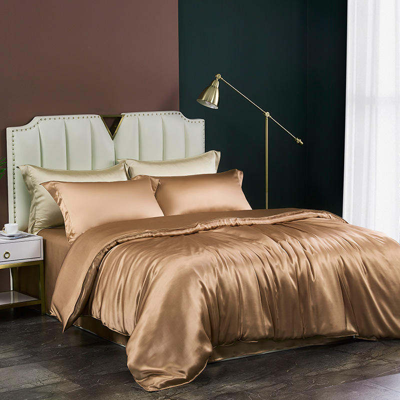 Luxury Chinese 100% Mulberry Silk Bedding Set – Solid Color Wedding Bed Sheet & Light Undercover Design