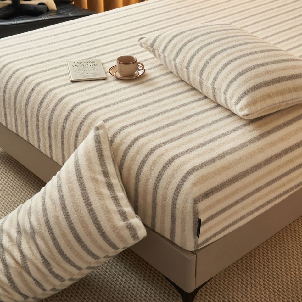 ORANGLES Warm Cashmere Fiber Fitted Sheet Set – Flannel Fleece Mattress Cover, Stripe Pillowcases & Elastic Bed Protector - high resolution display - exposing craftsmanship - Image 2 of 2 | built for everyone | Warm Cashmere Fiber Fitted Sheet Set – Flannel Fleece Mattress Cover, Stripe Pillowcases & Elastic Bed Protector for sale Georgia | Free Shipping ORANGLES