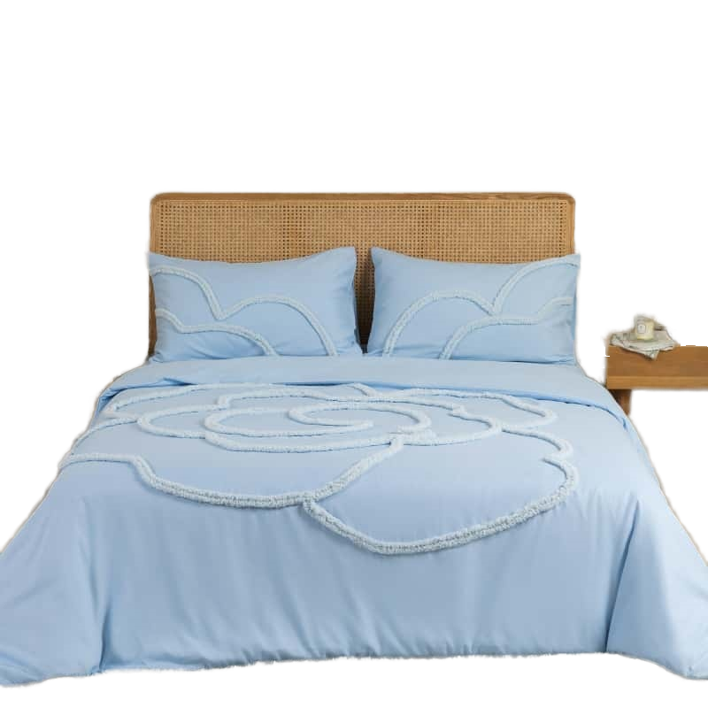 Modern Beige Plant Tufted Bedding Set – Twin 3‑Piece Polyester Bed Sheets & Duvet Cover, 200TC All‑Season