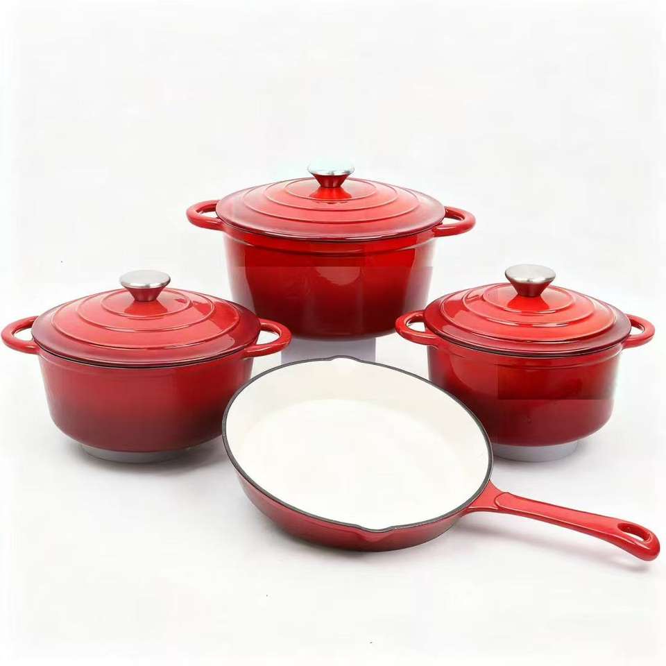 High Quality 4-Piece Cast Iron Enamel Dutch Oven Set – Non-Stick Casserole & Soup Pots for Home, Restaurant & Hotel