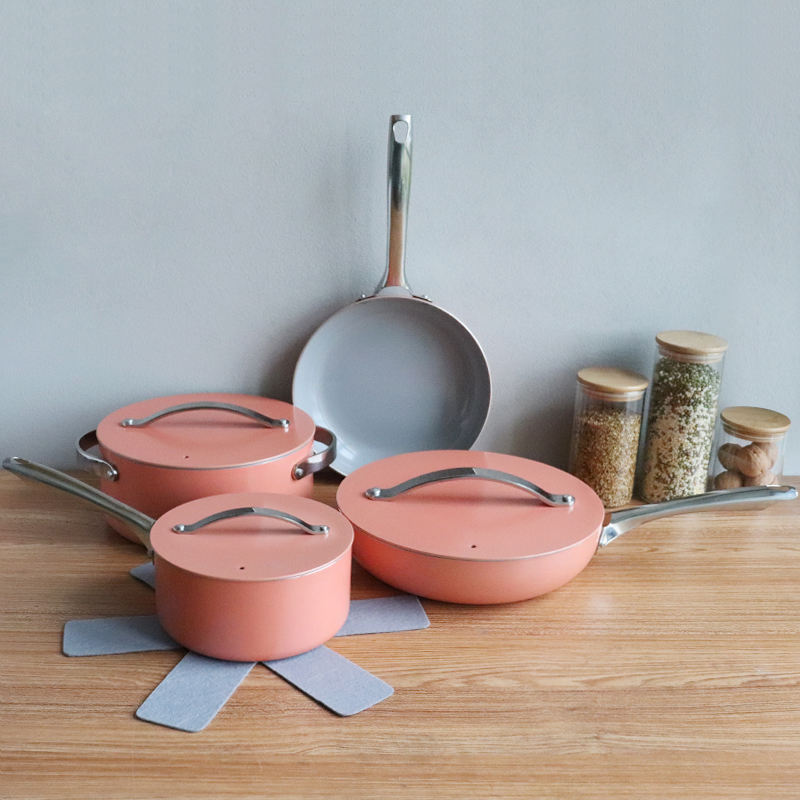 ORANGLES Wholesale 7-Piece Nonstick Kitchenware Set – Eco-Friendly Ceramic Coating Cookware with Aluminum Lids - high resolution display - exposing craftsmanship - Image 2 of 2 | built for everyone | Wholesale 7-Piece Nonstick Kitchenware Set – Eco-Friendly Ceramic Coating Cookware with Aluminum Lids for sale Georgia | Free Shipping ORANGLES