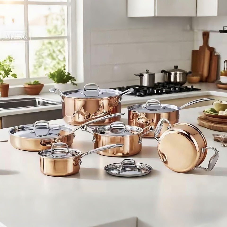 All-Clad 12-Piece Professional Chef Cookware – 18/10 Triply Stainless Steel & Luxury Copper Pots and Pans