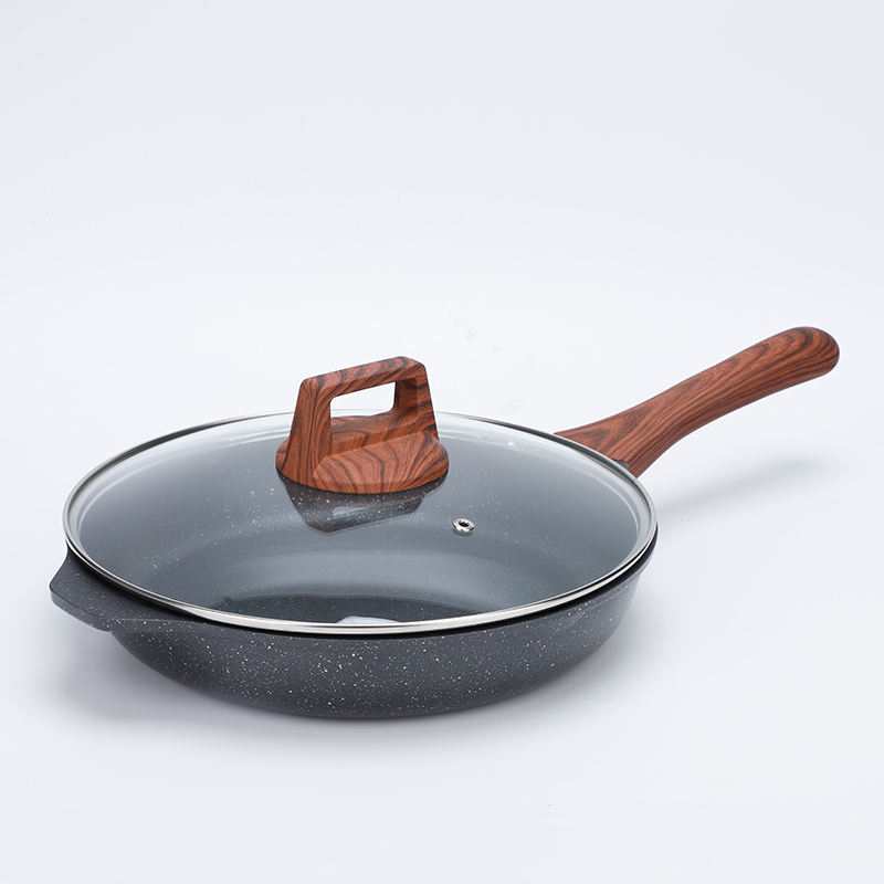 Wood Grain Handle Medical Stone Non-Stick Frying Pan – Durable Cooking Pots & Pans for Home Kitchen