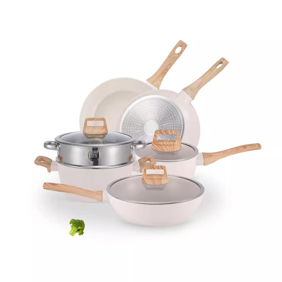 Hot-Selling White Wok Set – Modern Aluminum Cookware with Composite Multi-Layer Bottom for Kitchen Use