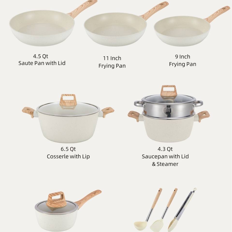 ORANGLES Hot-Selling White Wok Set – Modern Aluminum Cookware with Composite Multi-Layer Bottom for Kitchen Use - high resolution display - exposing craftsmanship - Image 2 of 2 | built for everyone | Hot-Selling White Wok Set – Modern Aluminum Cookware with Composite Multi-Layer Bottom for Kitchen Use for sale Georgia | Free Shipping ORANGLES