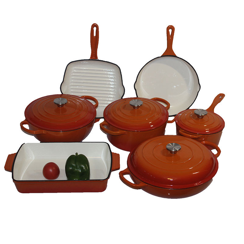 ORANGLES High Quality Red Enamel Cookware Set – 7 Piece Cast Iron Dutch Oven Oval & Round - high resolution display - exposing craftsmanship - Image 2 of 2 | built for everyone | High Quality Red Enamel Cookware Set – 7 Piece Cast Iron Dutch Oven Oval & Round for sale Georgia | Free Shipping ORANGLES