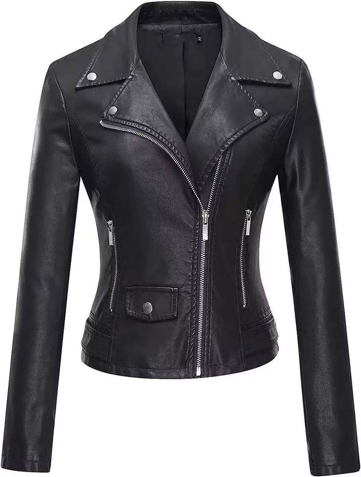 China Factory Ladies PU Leather Jacket – Autumn Winter Blouson, Blank Color, Cool Style Women’s Outerwear