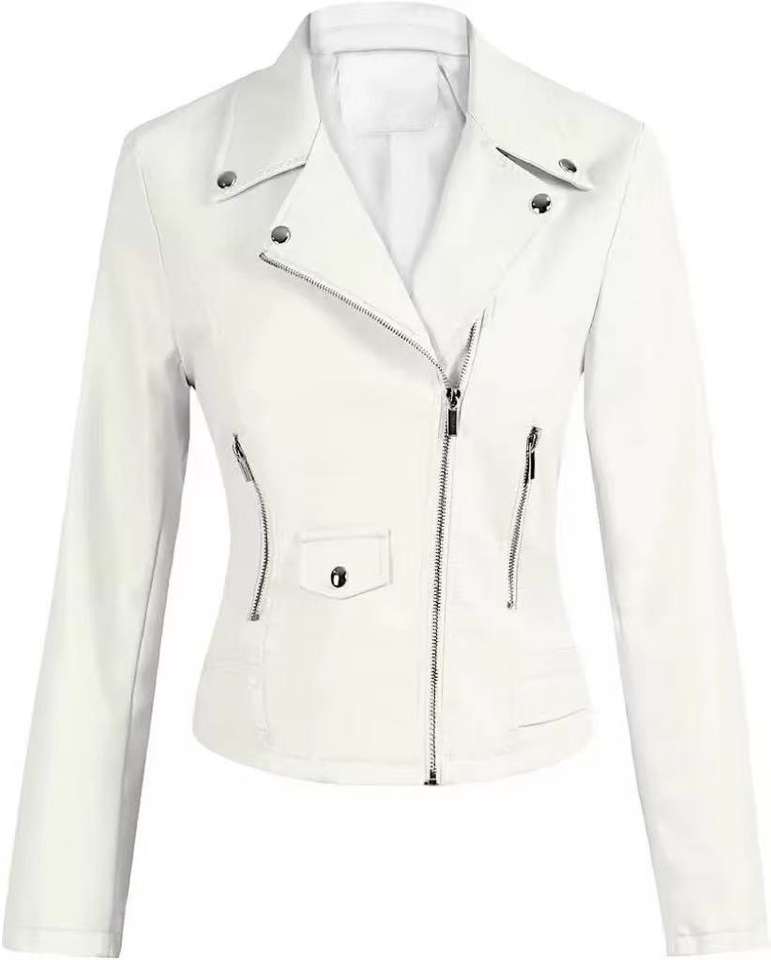 ORANGLES China Factory Ladies PU Leather Jacket – Autumn Winter Blouson, Blank Color, Cool Style Women’s Outerwear - high resolution display - exposing craftsmanship - Image 2 of 2 | built for everyone | China Factory Ladies PU Leather Jacket – Autumn Winter Blouson, Blank Color, Cool Style Women’s Outerwear for sale Georgia | Free Shipping ORANGLES