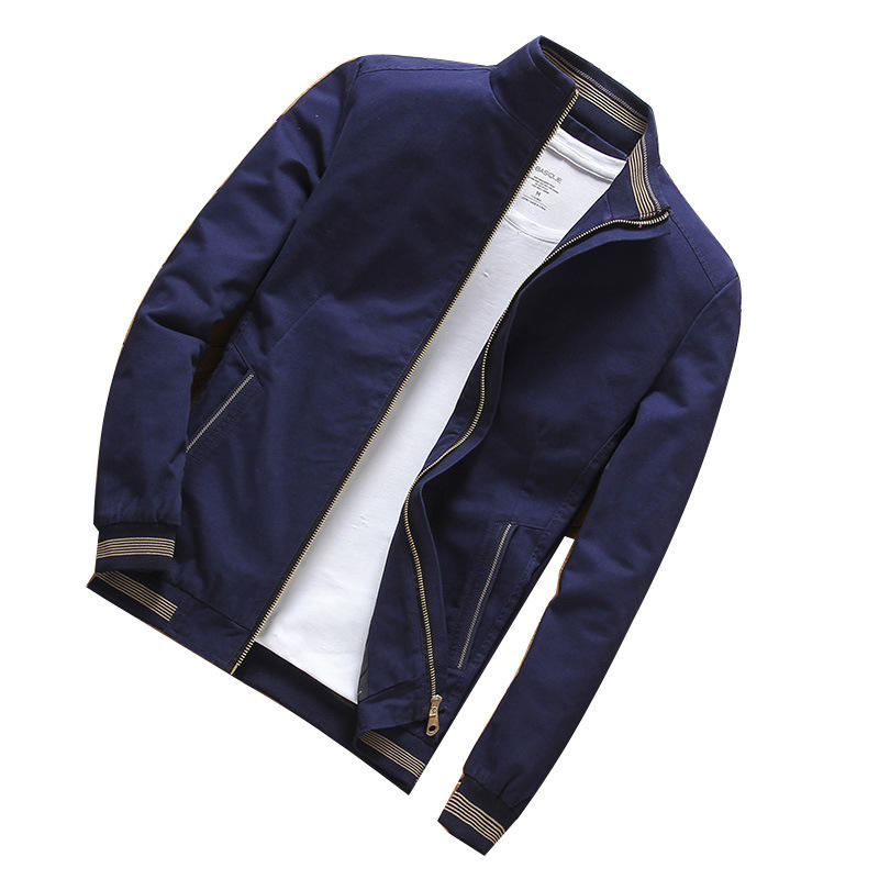 Men’s Cotton Casual Jacket – Long Sleeve Stand Collar Zipper Solid Color Tops Coat