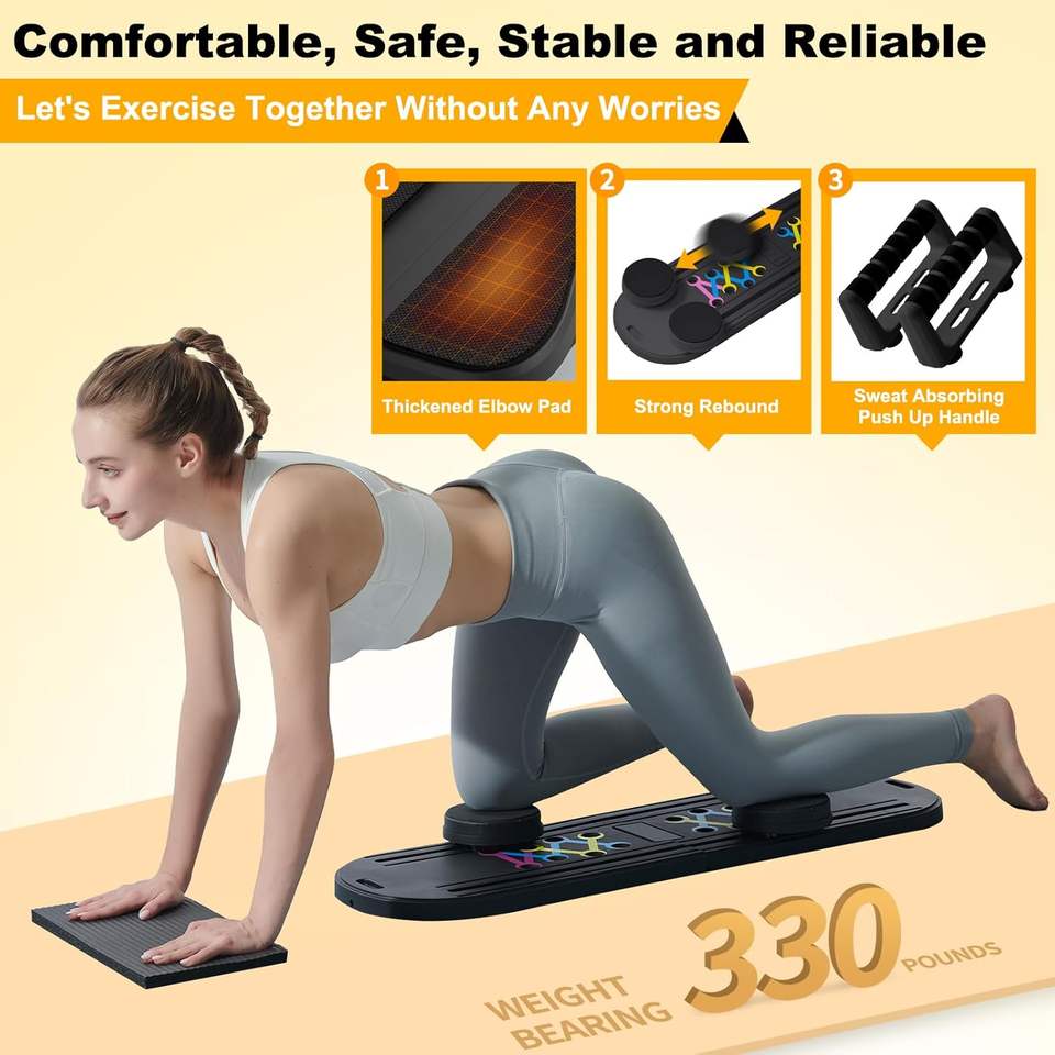 6‑in‑1 Foldable Pilates Reformer Board | Multifunctional Ab Roller Home Gym with Timer