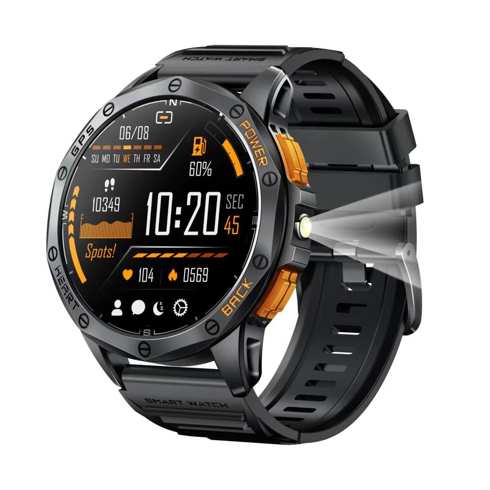 K67 GPS Sports Smartwatch | 1.43" AMOLED, LED Flashlight, Compass, Altimeter, IP68 Waterproof